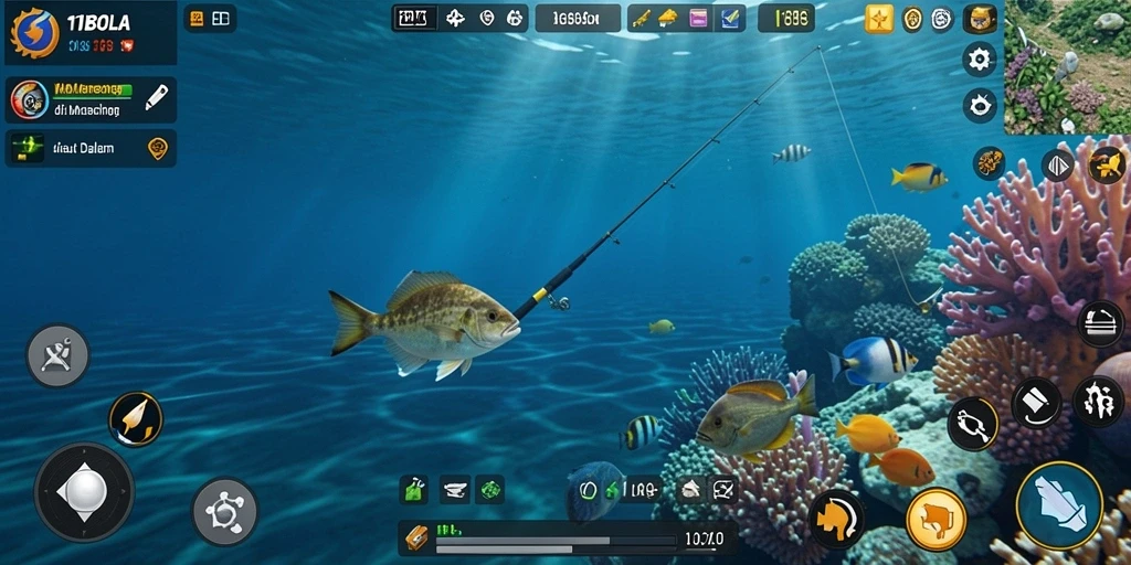 Screenshot gameplay 11BOLA yang menunjukkan aksi memancing yang mendebarkan.