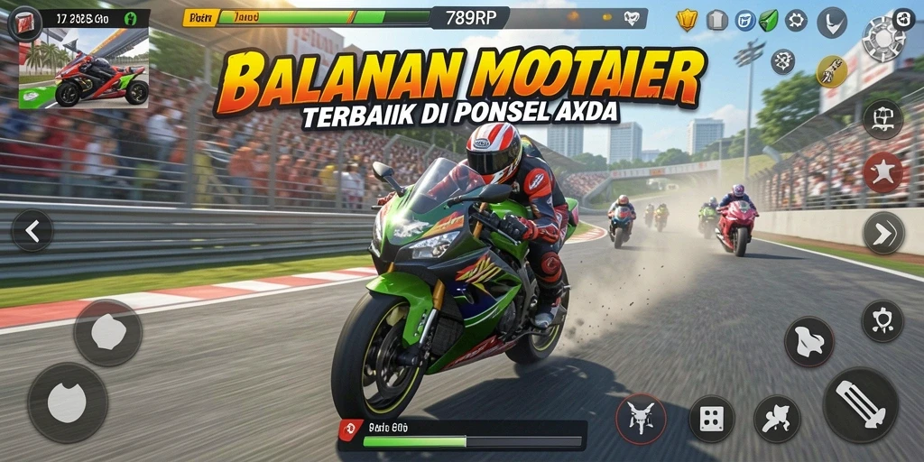 Gameplay seru 789RP dengan balapan motor yang mendebarkan.