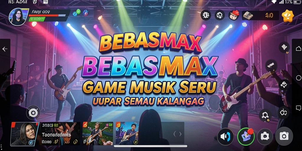 Screenshot utama BEBASMAX menampilkan gameplay seru dengan berbagai pilihan lagu.