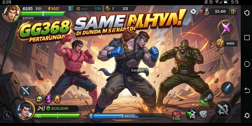 Tampilan gameplay GG368 menampilkan pertarungan yang intens dan karakter yang beragam.