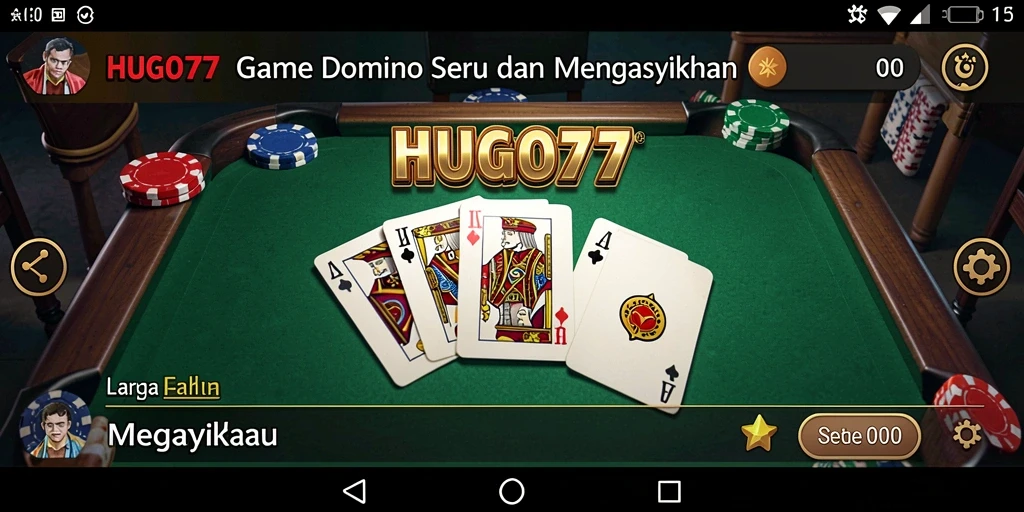 Tampilan gameplay seru di HUGO77, permainan Domino yang menarik.