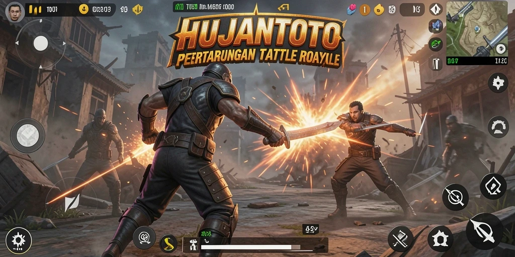 Tangkapan layar gameplay HUJANTOTO yang menampilkan aksi seru Battle Royale.