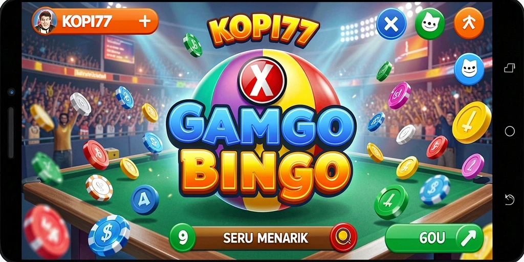 Tampilan gameplay seru KOPI77 yang menampilkan kartu Bingo dan pemain aktif.