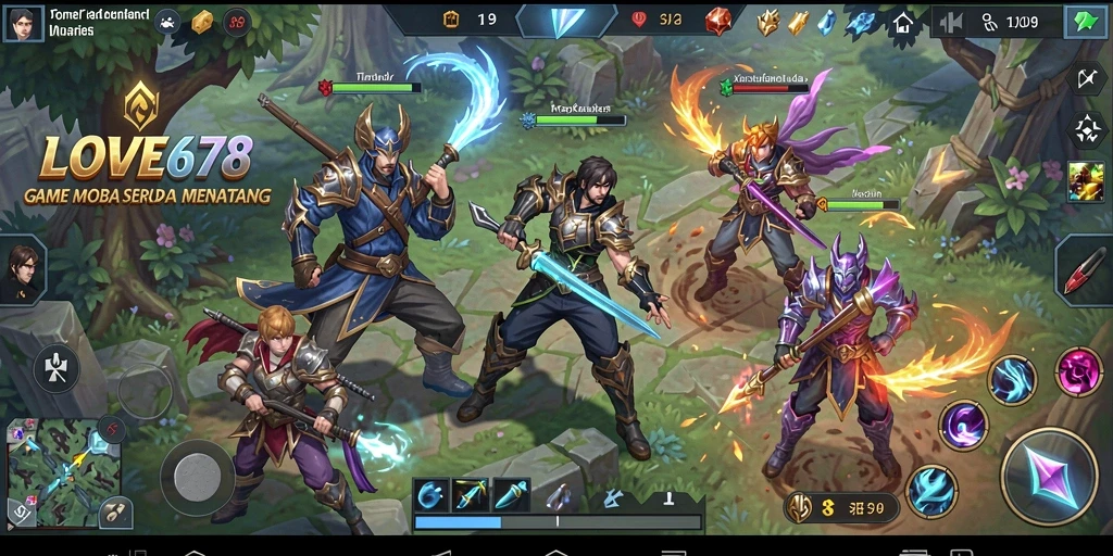 Screenshot gameplay LOVE678 yang menunjukkan aksi pertempuran MOBA yang seru.