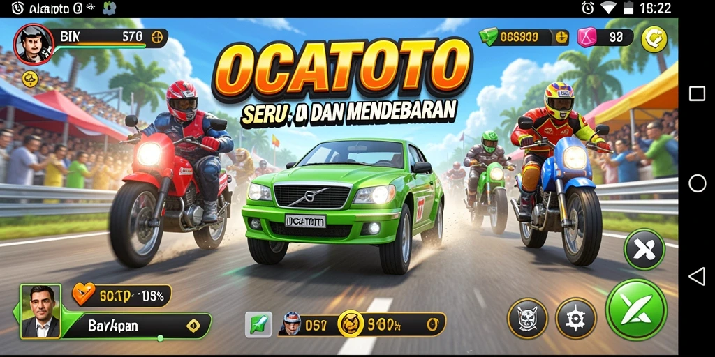 Tampilan keren dari gameplay balapan OCATOTO yang mendebarkan.
