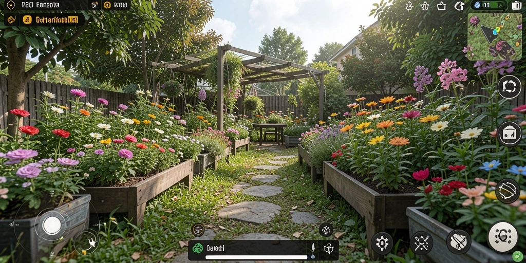 Tangkapan layar utama V21 menampilkan gameplay berkebun yang seru dan interaktif.